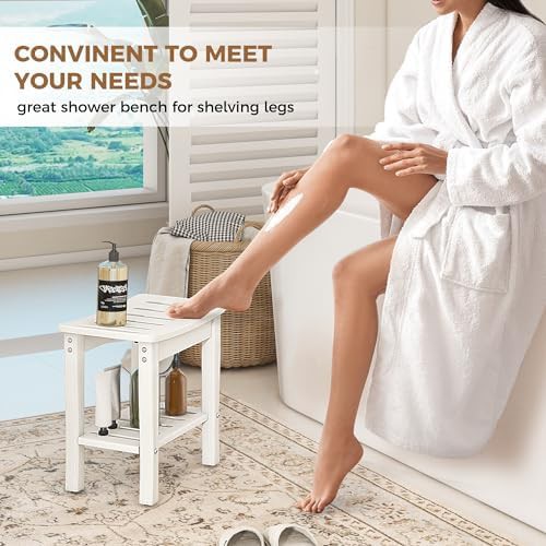 White HDPE shower bench with storage — photo 4