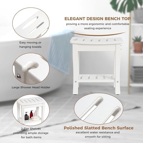 White HDPE shower bench with storage — photo 5