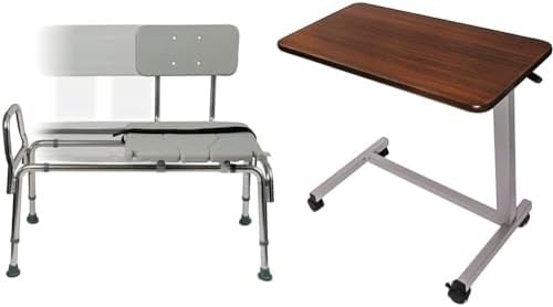 Transfer bench and walnut overbed table
