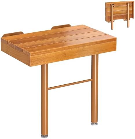 Teak folding shower seat with support legs