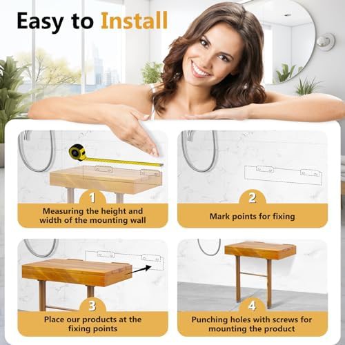Teak folding shower seat with support legs — photo 4