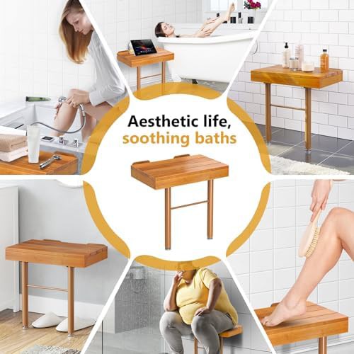 Teak folding shower seat with support legs — photo 5