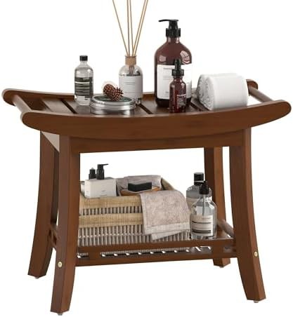 Chestnut brown bamboo shower stool for shaving