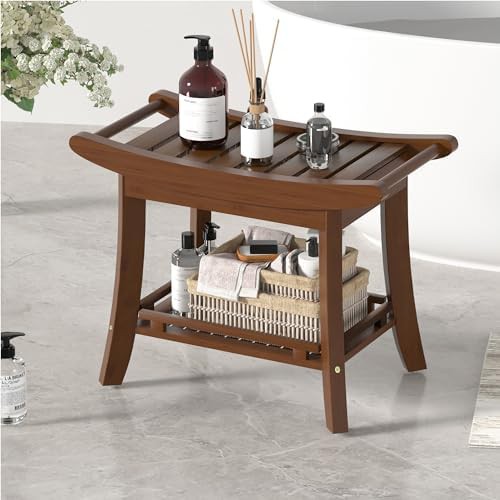 Chestnut brown bamboo shower stool for shaving — photo 3