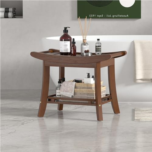 Chestnut brown bamboo shower stool for shaving — photo 4