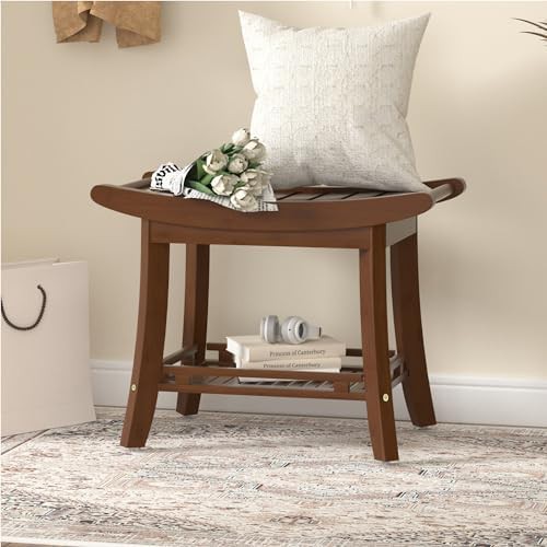 Chestnut brown bamboo shower stool for shaving — photo 5