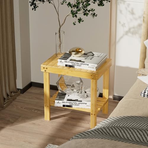 Bamboo shower bench with storage shelf — photo 5