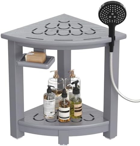 Grey corner stool with storage