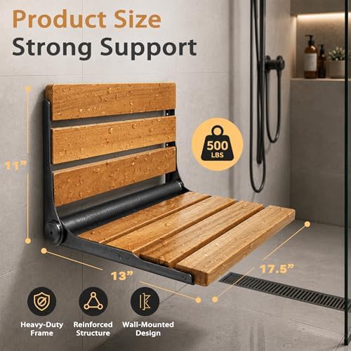 Black stainless steel and teak shower chair — photo 3