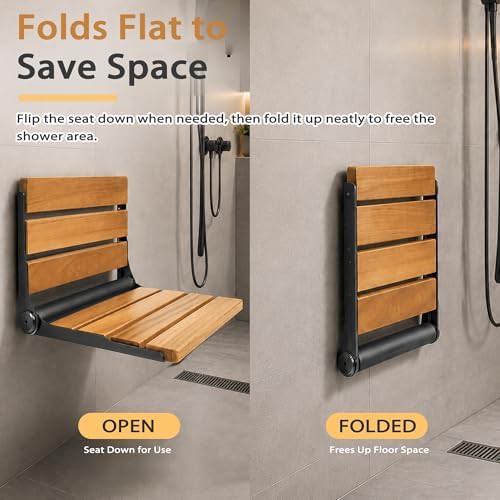Black stainless steel and teak shower chair — photo 5