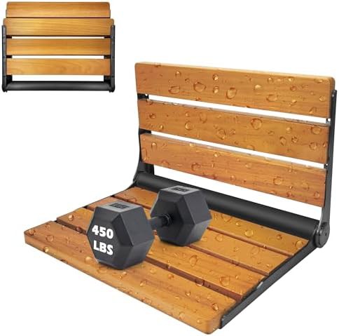 Wall mounted folding teak shower seat