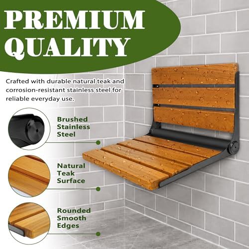 Wall mounted folding teak shower seat — photo 4