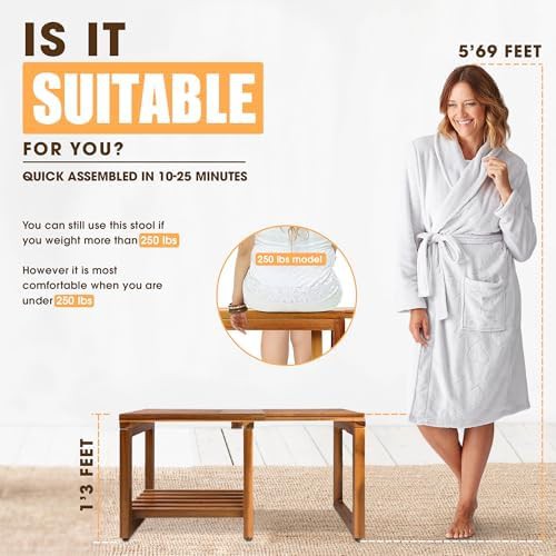 Adjustable Length Waterproof Shower Stool with Shelf — photo 3