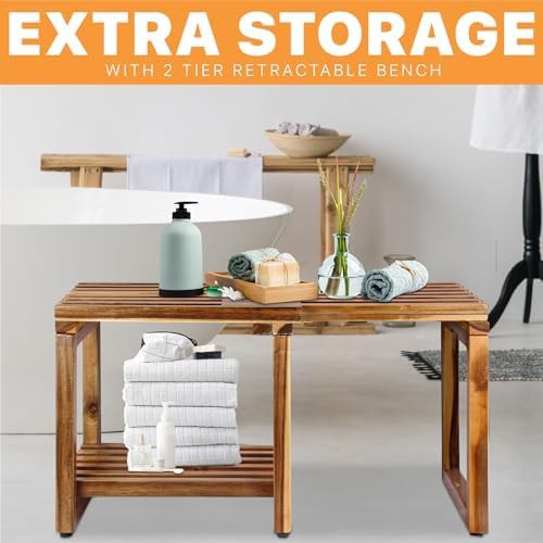 Adjustable Length Waterproof Shower Stool with Shelf — photo 4