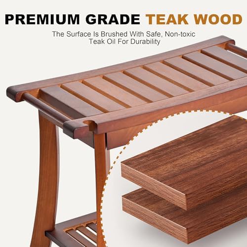Two Tier Teak Wood Shower Bench — photo 4