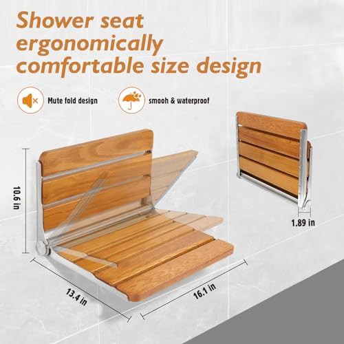 Wall mounted teak folding shower bench — photo 4