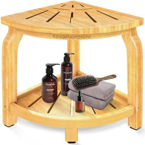 Bamboo corner stool with shaving shelf