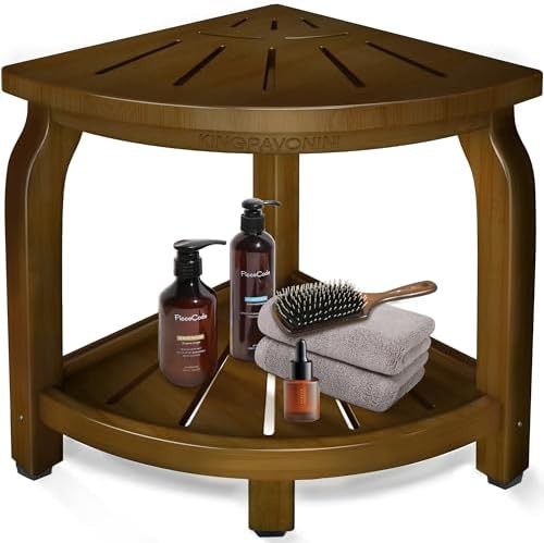 Bamboo corner bench with storage shelf