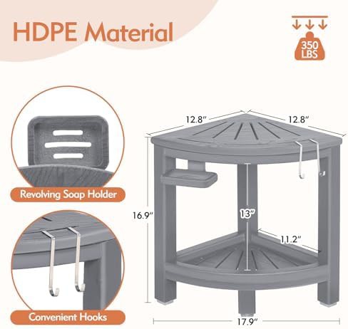 Two Tier HDPE Corner Shower Stool — photo 3