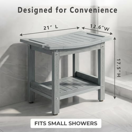 Gray poly lumber shower bench with shelf — photo 3