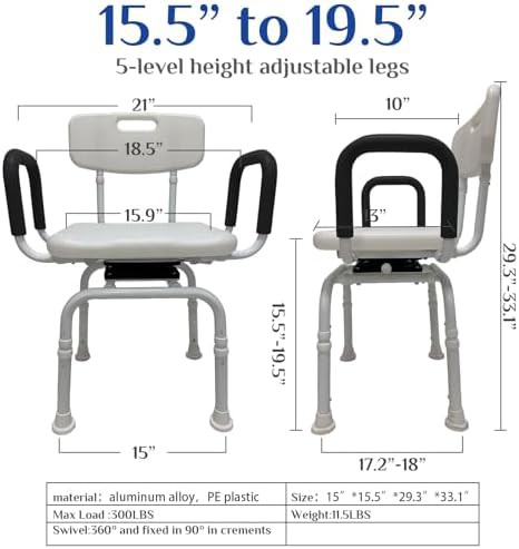 Swivel Seat Shower Chair with Liftable Arms — photo 3
