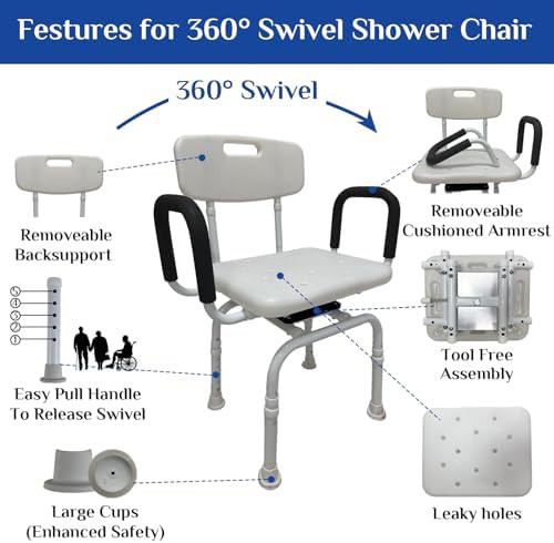 Swivel Seat Shower Chair with Liftable Arms — photo 4