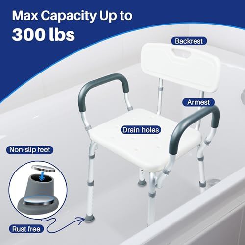 White shower chair with padded armrests — photo 3