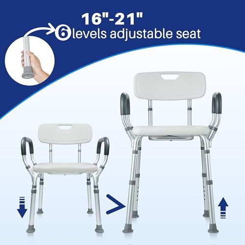 White shower chair with padded armrests — photo 4