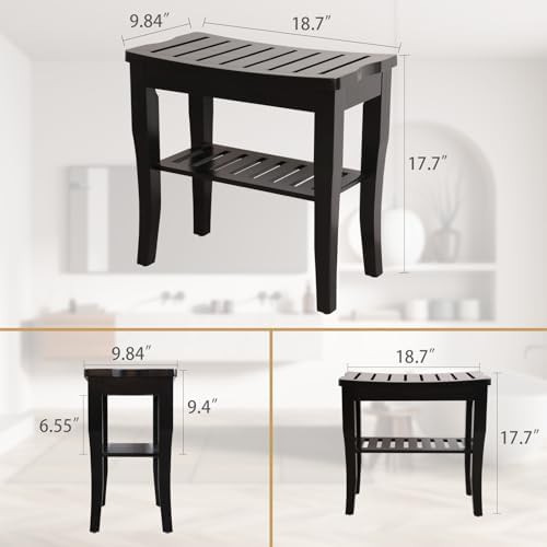 Black bamboo spa stool with shelf — photo 3