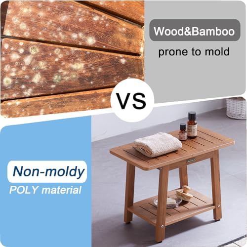 Brown poly lumber shower bench with adjustable feet — photo 3
