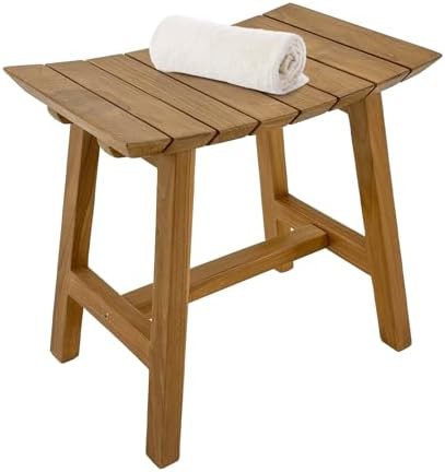 Teak bath bench with rounded edges