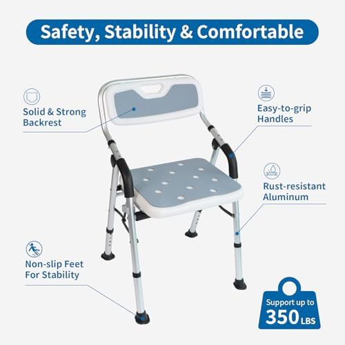 Folding aluminum shower chair with backrest — photo 3