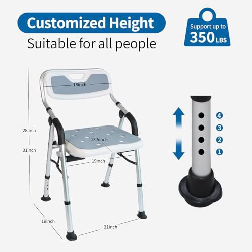 Folding aluminum shower chair with backrest — photo 5