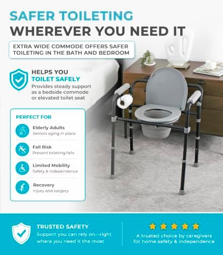 Extra Wide Adjustable Bedside Commode and Shower Chair — photo 2
