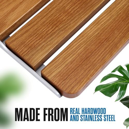 Wall mounted folding teak shower bench — photo 4
