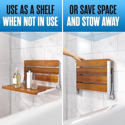 Wall mounted folding teak shower bench — photo 5