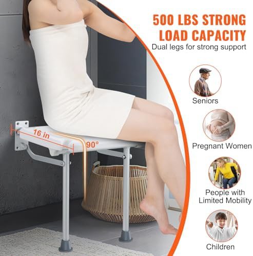 Wall Mounted Folding Shower Seat with PE Surface — photo 3