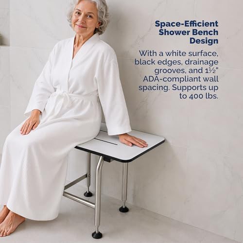 Wall mounted phenolic folding seat with legs — photo 3
