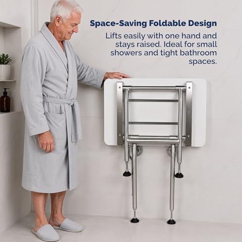 Wall mounted phenolic folding seat with legs — photo 4