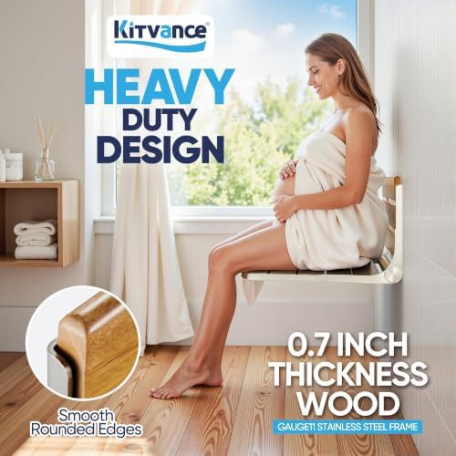 Wall mounted teak bathroom stool 20 in — photo 5