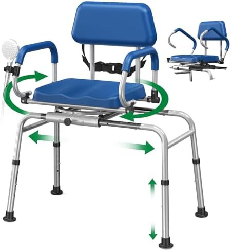 Blue padded sliding tub transfer bench