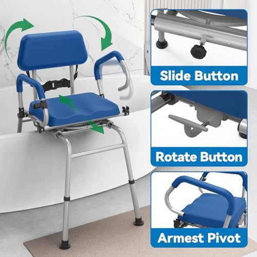 Blue padded sliding tub transfer bench — photo 3