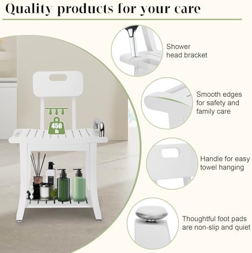 Teak shower stool with storage shelf — photo 4