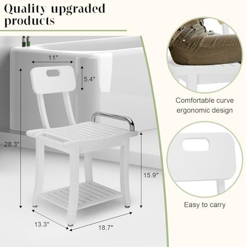Teak shower stool with storage shelf — photo 5