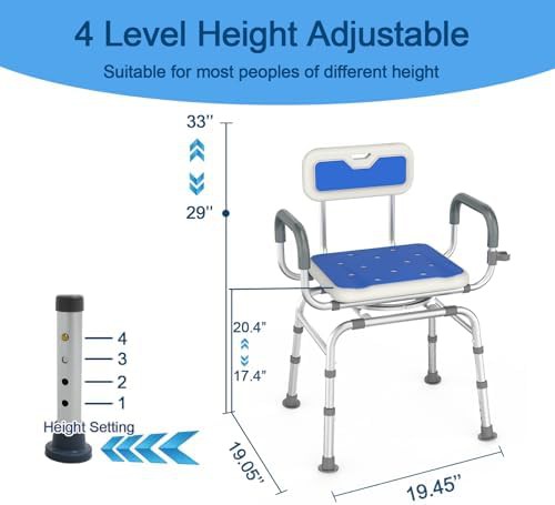 Swivel shower chair with padded arms — photo 4