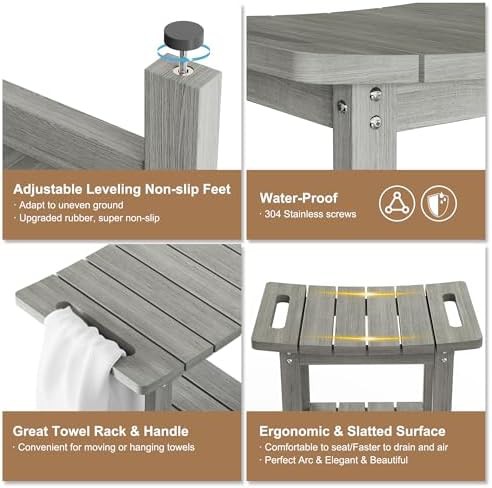 Light gray shower bench with storage shelf — photo 3