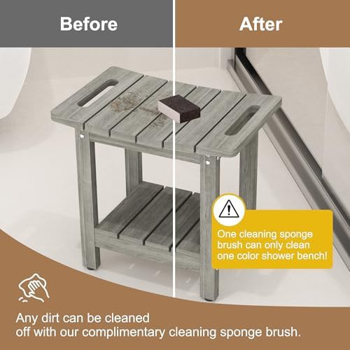 Light gray shower bench with storage shelf — photo 4