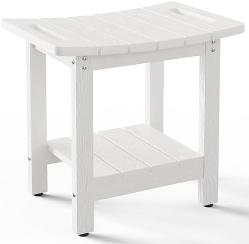White waterproof shower bench with shelf