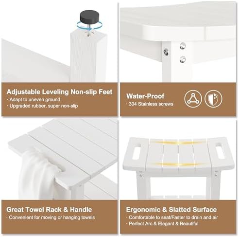 White waterproof shower bench with shelf — photo 3