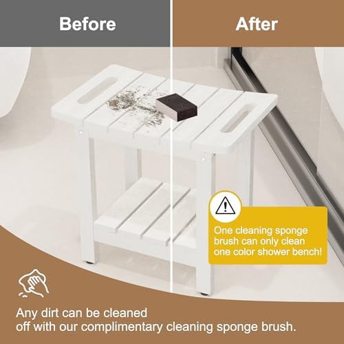 White waterproof shower bench with shelf — photo 4